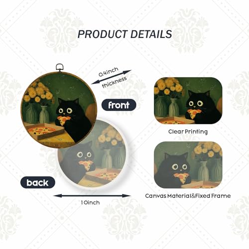 Pizza Cat Wall Art – Black Cat Canvas Print, 10x10 Framed Decor