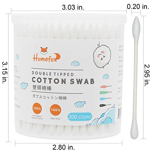HOMEFOX Organic Cotton Swabs Precision Pointed - 200 Count Pointy & Round