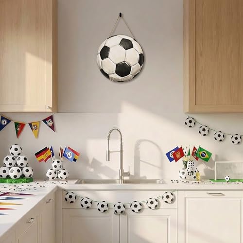 Smile Classic Soccer Ball Wooden Door Hanger - Hand-Painted Sports Decor