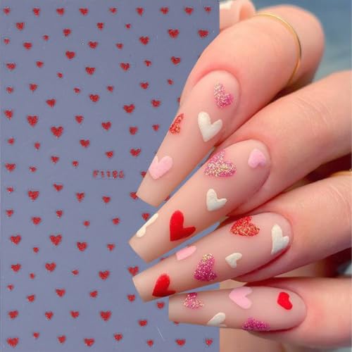 ZOAZJINAZ 6 Sheets 3D Heart Nail Stickers Colorful Decals for DIY Manicure