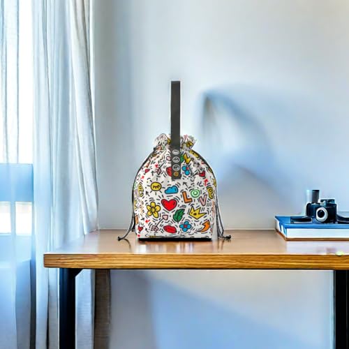 Insulated Canvas Lunch Bag with Drawstring Closure for Women