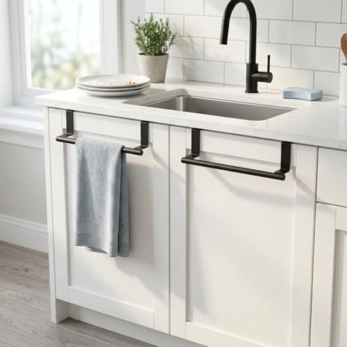 Matte Black Cabinet Door Towel Bar - 2 Pack, No Slip Design