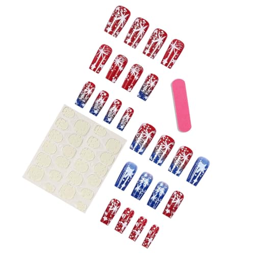 4th of July Press on Nails Medium Square Fake Nails Star Design