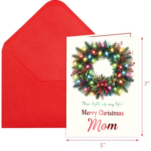 Merry Christmas Card for Mom - 5x7 Inch Holiday Greeting