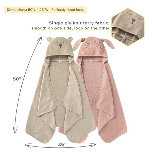 Burt's Bees Baby Toddler Hooded Animal Character Towels Organic Cotton, Unisex Bath Essentials, Soft Nursery Towel for Kids