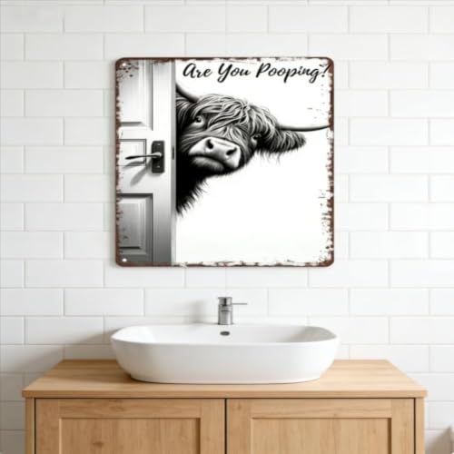 Funny Highland Cow Metal Sign - Vintage Farmhouse Wall Art 8x12