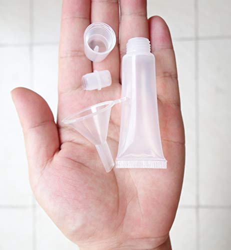 Erewa 12-Pack 8ml Clear Empty Squeeze Tubes Refillable Travel Containers with Funnel for DIY Lip Gloss and Toiletries