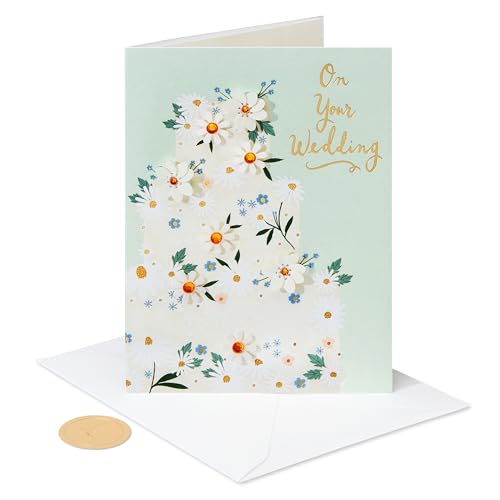Papyrus Wedding Card - Two Wonderful People with Sequin Flowers & Foil - FSC Daisy Cake Variation