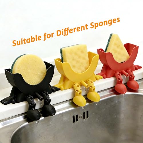 3D Printed Funny Sink Sponge Holder - Self-Draining Kitchen Organizer (Black+Red)