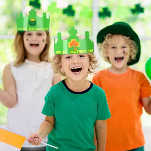 30 St. Patrick's Day Adjustable Paper Crowns for Kids Party