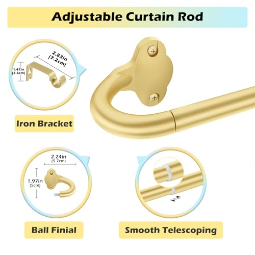 JRZOO Wrap Around Blackout Curtain Rod, 30-45 Inch Adjustable, Gold