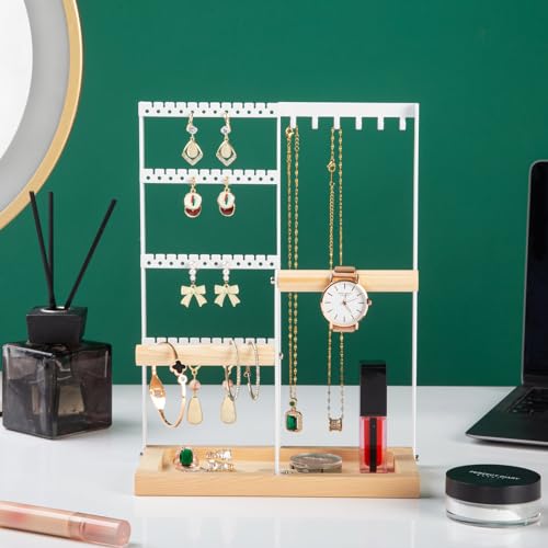 Lengnoy White 11 IN 4-Tier Jewelry Organizer Stand for Earrings, Necklaces & Bracelets