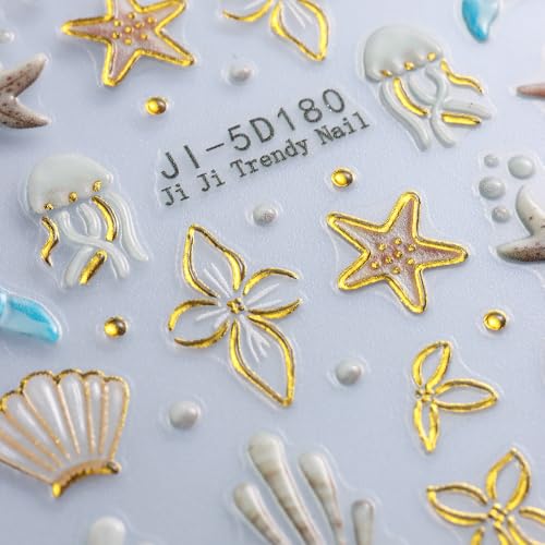5D Embossed Summer Ocean Nail Art Stickers Self-Adhesive Beach Decals