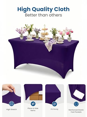 Utopia Kitchen Purple Spandex Table Cloth 2 Pack for 6FT Tables