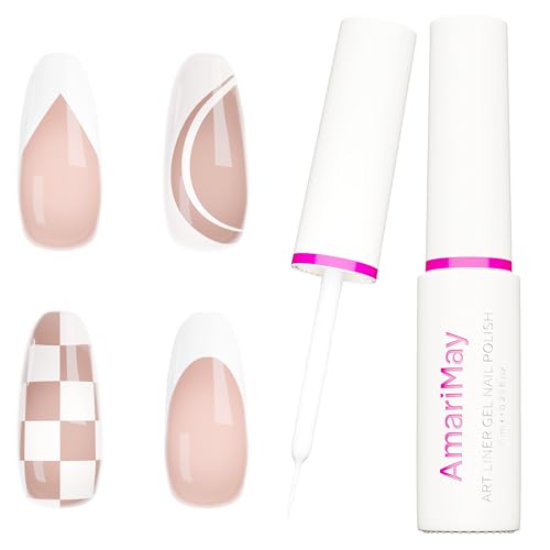 AmariMay White Gel Nail Art Liner Polish with Thin Brush 7ml