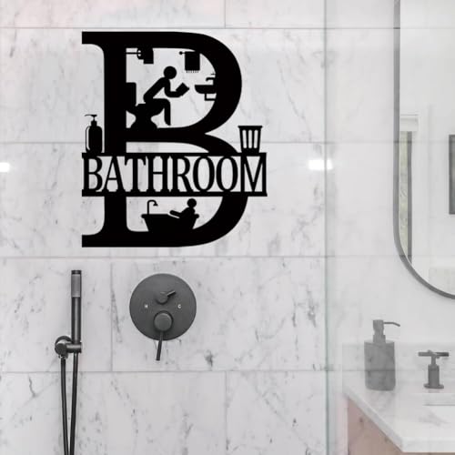 Black Bathroom Decor - 12x14 Inch Metal Wall Art Sign