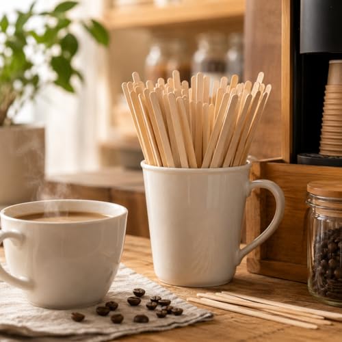5.5 Inch Premium Birch Wood Coffee Stir Sticks - 200 Count