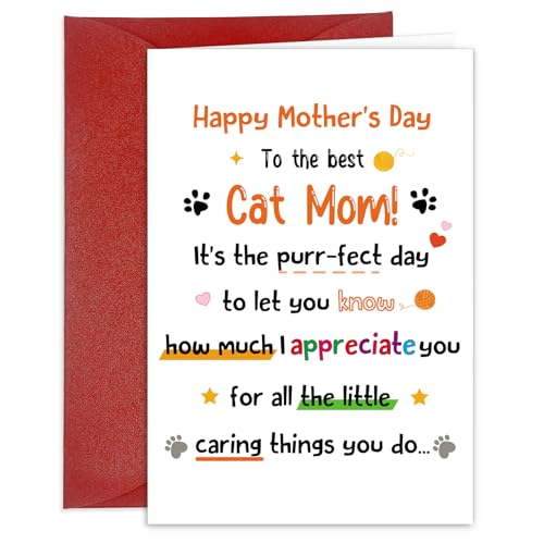 Cat Mom Mother's Day Card - Cute Greeting Card with Envelope