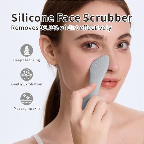 HIEERBUS 2-in-1 Blackhead Remover and Silicone Face Scrubber Tool Light Gray