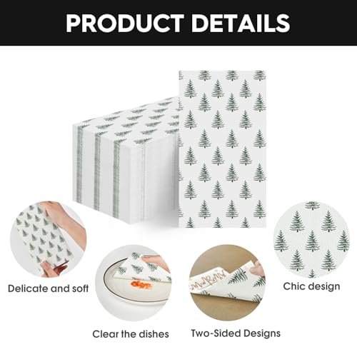 Christmas Paper Napkins 4.3 x 7.9 Inches - 100 Pack Holiday Tree Design