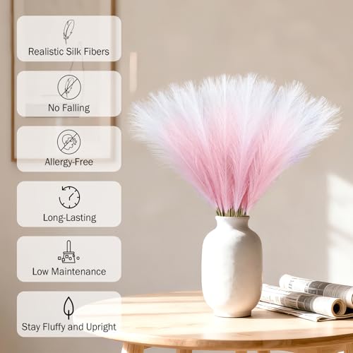 Pink Pampas Grass Decor - 50Pcs 21.6" Faux Pompas for Boho Home