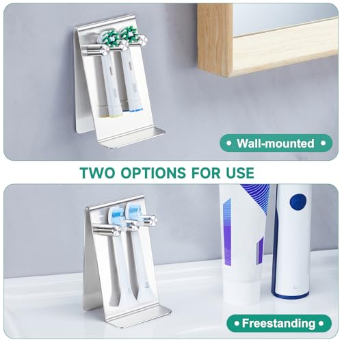 Oukimly Small Silver Electric Toothbrush Head Holder Wall or Tabletop Mount, Rustproof Bathroom Organizer