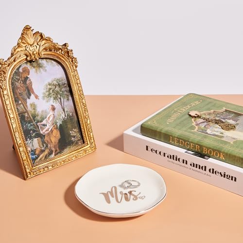 Mrs. Ring Dish - Ceramic Jewelry Holder with Gold Trim