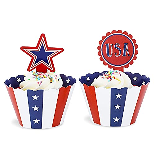 Patriotic American Flag Cupcake Toppers Set - 102 Pieces