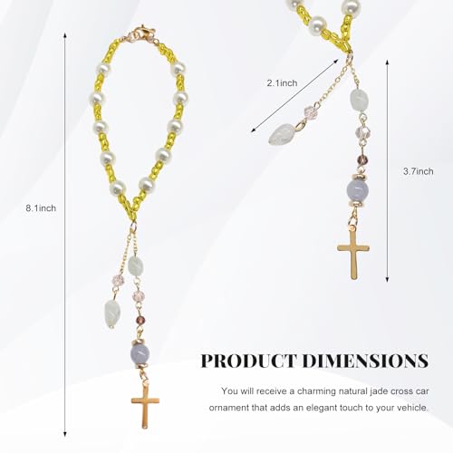 Jade Cross Car Hanging Ornament with Pearl - Christian Charm