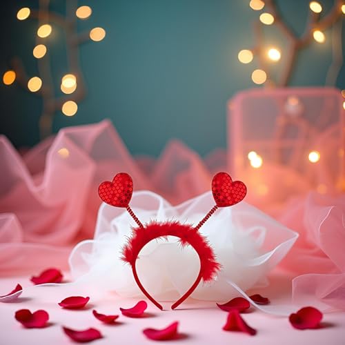 Red Sequin Heart Headband Valentine Day Love Hair Bopper Accessory