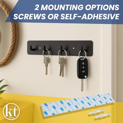 Wall-Mounted Key Holder Rack with 4 Hooks - Self-Adhesive Entryway Organizer
