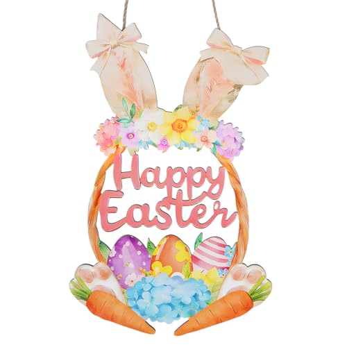 Colorful Wooden Easter Wreath with Rabbit & Floral Accents