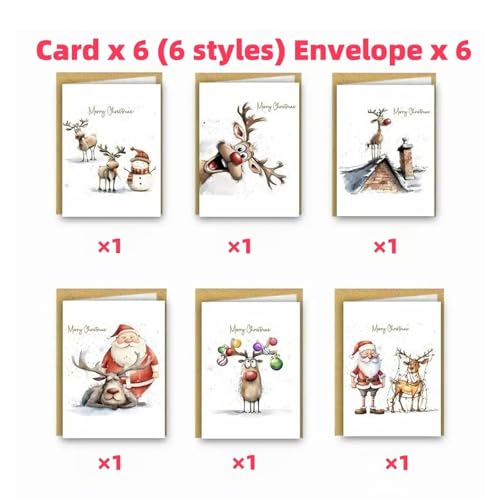 6-Piece Funny Christmas Card Set with Envelopes - Reindeer & More