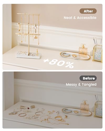 Gold 3-Tier Jewelry Organizer Stand - Metal Jewelry Holder for Necklaces, Earrings, Bracelets, Rings