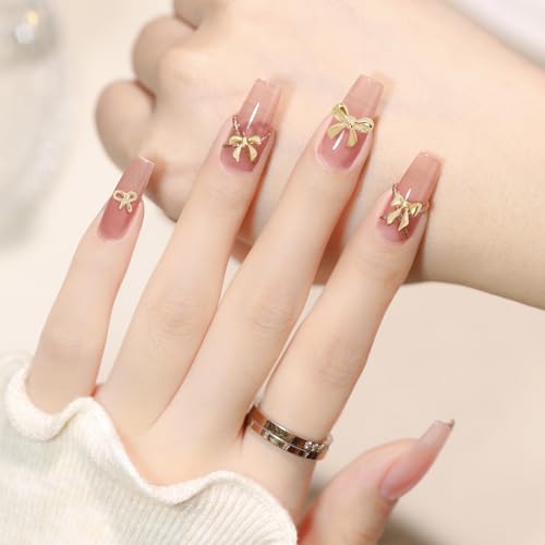 200 Pcs Gold and Silver Bow Nail Charms 3D Alloy Bows