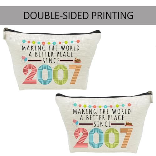 19th Birthday Makeup Bag for Girls - Funny 2007 Milestone Cosmetic Pouch