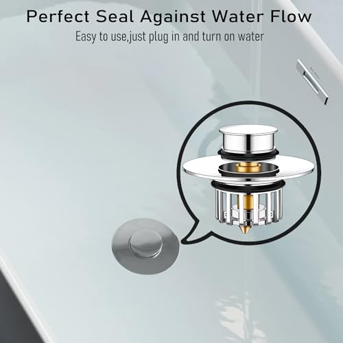 Pop-Up Bathtub Drain Plug with Hair Collector - Fits 1.5 to 1.75 Inch Drains