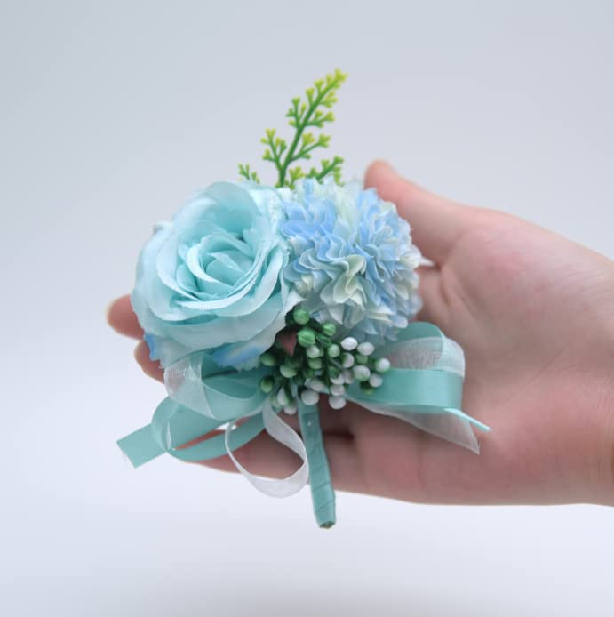 Blue Artificial Corsage and Boutonniere Set - Silk Rose & Carnation