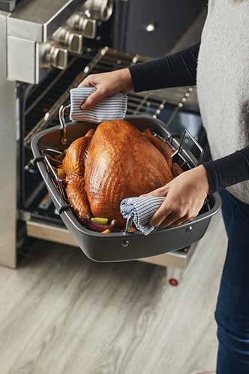 Circulon Nonstick Roasting Pan / Roaster with Rack - 17 Inch x 13 Inch, Gray