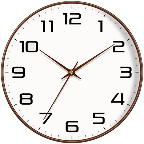 Woodgrain Silent Wall Clock - 8 Inch Battery Operated, Large Easy-to-Read Numbers