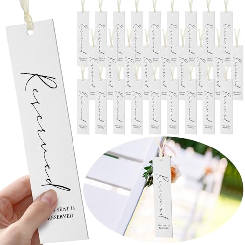 36 White Reserved Seating Signs with Ribbon for Weddings