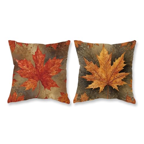Autumn Maple Leaves Throw Pillow Covers 18x18 - Set of 2