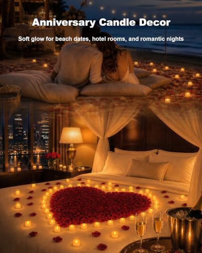 Homemory 50 Pack Flameless Tea Lights Candles - Bright Amber Glow, White Body, 200+ Hours