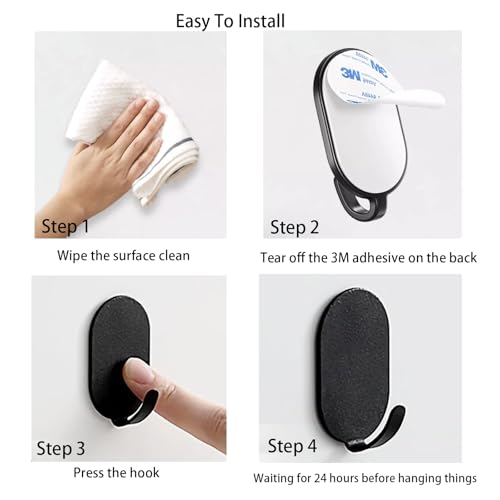 Silver Adhesive Hooks - 10 Pack Stainless Steel Utility Hooks for Kitchen & Bathroom