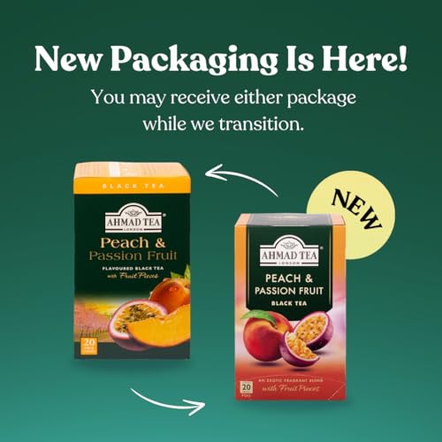 Ahmad Tea London Peach & Passion Fruit Tea Bags - 20 Count | Flavored Black Tea