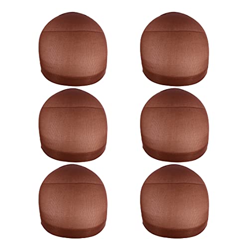 YANTAISIYU 6-Piece Nylon Stocking Wig Caps for Lace Front Wigs Dark Brown