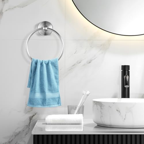 YOHOM Silver Suction Cup Towel Ring - No Drill Bathroom Hand Towel Holder