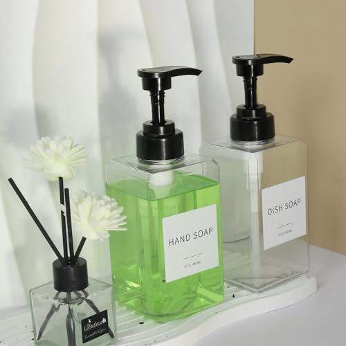 Lewistin 15oz Clear Soap Dispenser Set (2-Pack) with Waterproof Labels