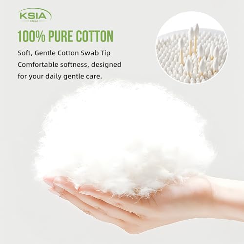 KSIA Dual-Tip Cotton Swabs with Bamboo Sticks 200 Count - Pointed and Round Buds for Makeup and Personal Care