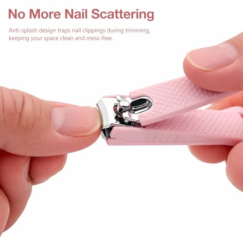Portable 2-Piece Pink Stainless Steel Nail Clipper Set with Anti-Slip Grip